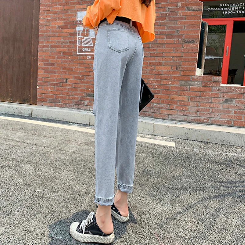 BornSra корейский стиль рваные эластичные джинсы обтягивающие повседневные