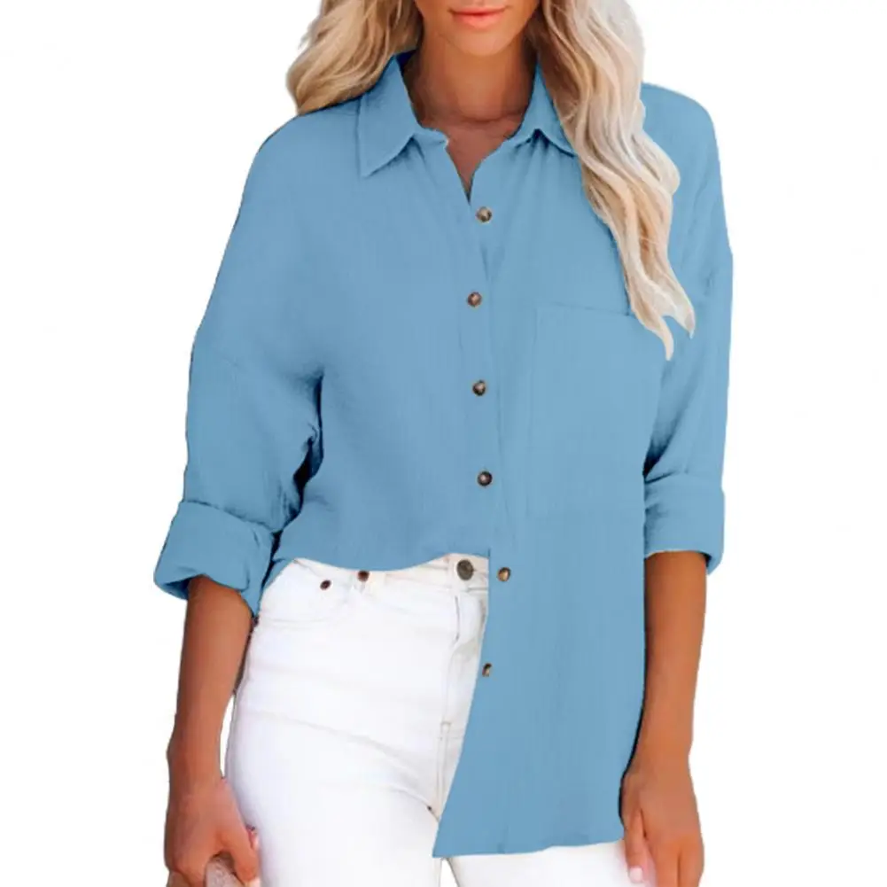 

Elegant Women Shirt Solid Color New Autumn Long Sleeve Turn-down Collar Breathable Casual Office Ladies Blouse Streetweat