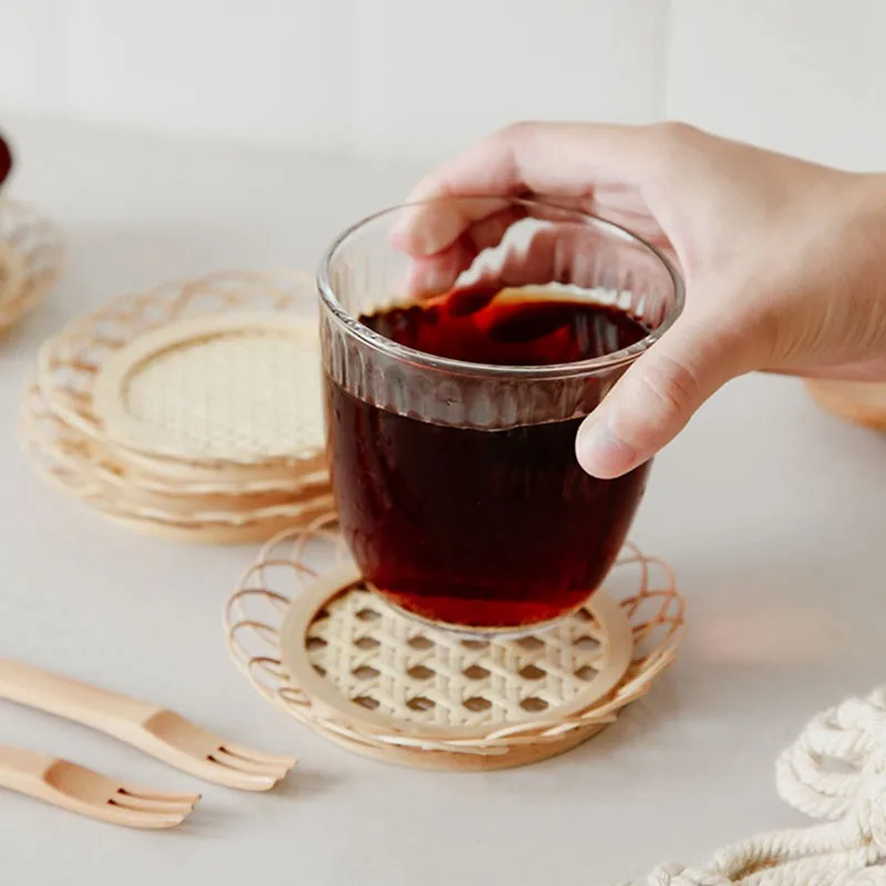 

Handmade Bamboo Coaster Japanese Style Lace Placemat Home Tea Cup Holder Pot Pad Restaurtant Kitchen Supplies