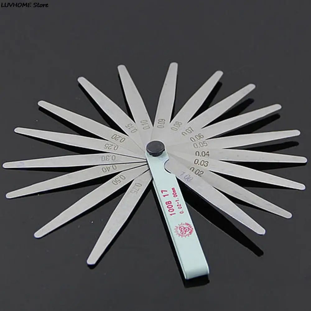 

17 Blades Spark Plug Thickness Gap Metric Filler Feeler Gauge Metric Measurement 0.02 to 1mm Steel Measuring Tools 100mm