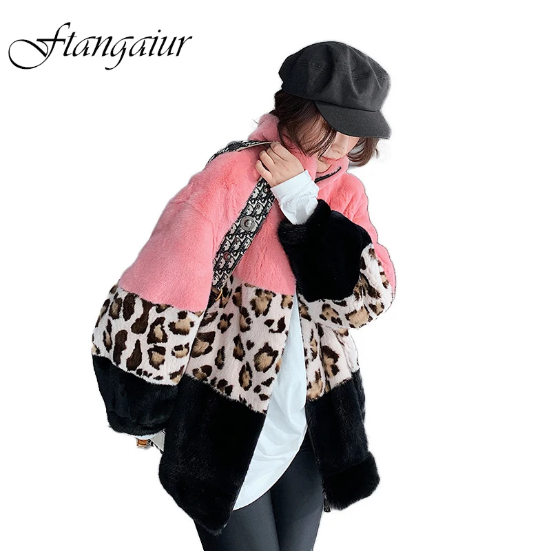 

Ftangaiur Winter Import Velvet Mink Fur Coat Mandarin Collar leopard Loss Mink Coats Women's Medium Real Mink Fur Coats