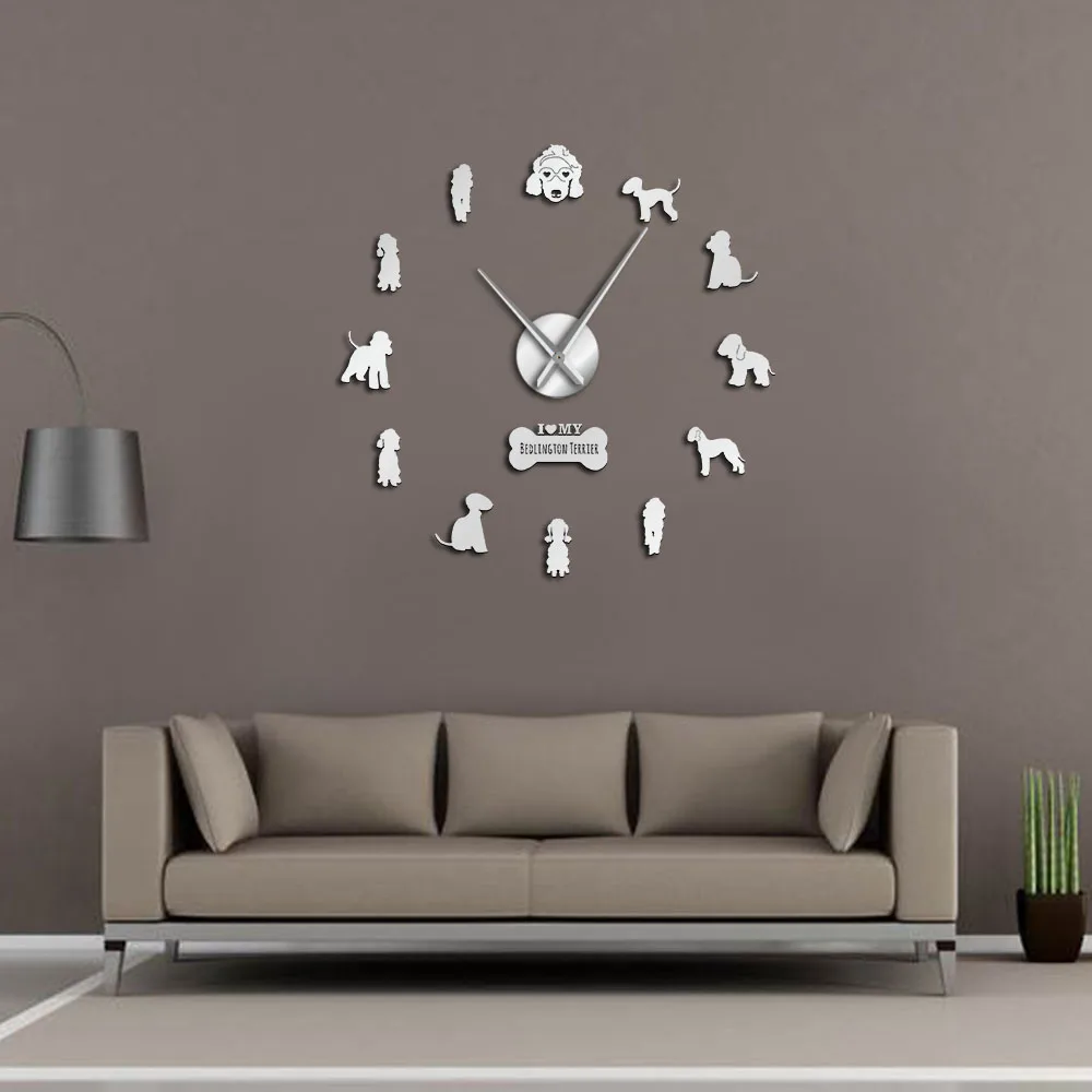 

Bedlington Terrier Dog Breed Large DIY Wall Clock Puppy Pet Store Decor Big Time Clock Dog Lover Gift Mirror Effect DIY Wall Art