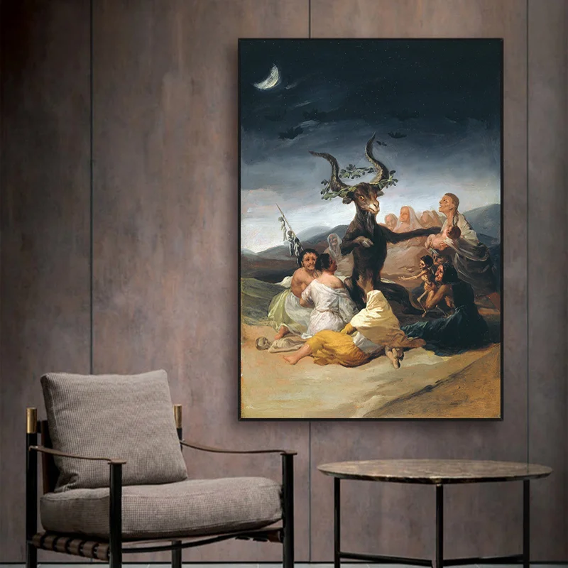 

Witches Sabbath Francisco Goya Vintage Poster Antique Painting Wall Art Picture Devil Satan Horned Goat Canvas Print Decoration