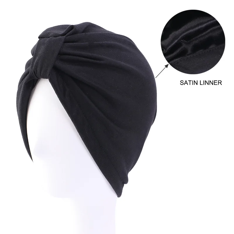 

New Double-layer Satin Cotton Turban Hat National Baotou Solid Color Braid Head Scarf Beanie Bonnet Party Accessories