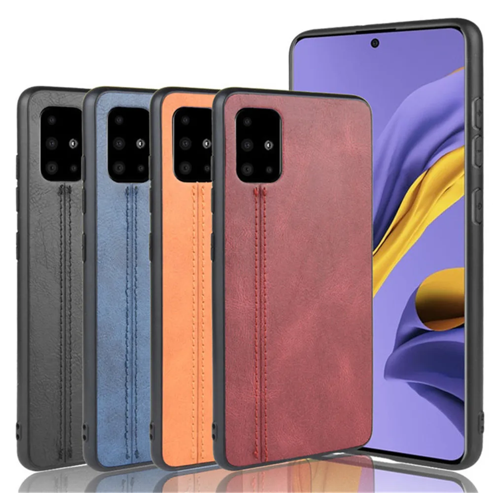 Для samsung Galaxy A51 A71 A81 A91 класса люкс из телячьей кожи искусственной линии жесткая