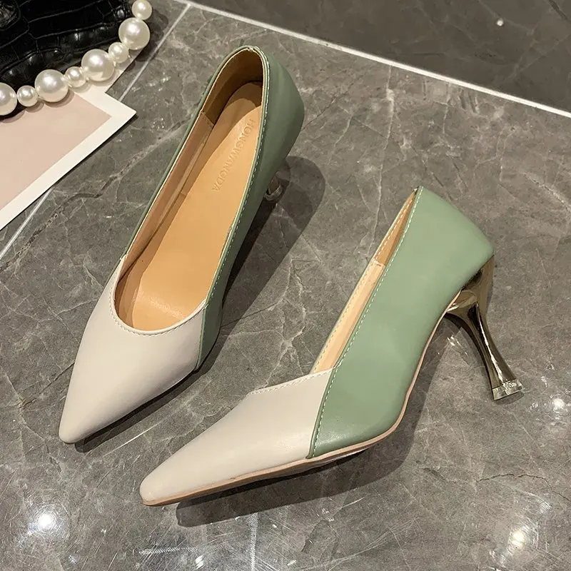 

Gold Heels Branded Pumps Chunky Sandals Colored Shoes for Women Footwear Slip On 2021 Nude Platform Square Toe All-Match Pointe