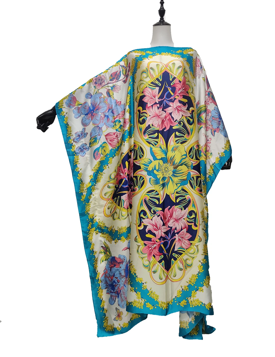 

Vintage print Batwing Sleeve Kuwait Summer Silk Boho Clothing 2021 Casual Oversize Dashiki Bohemian Kaftan Dresses for Women