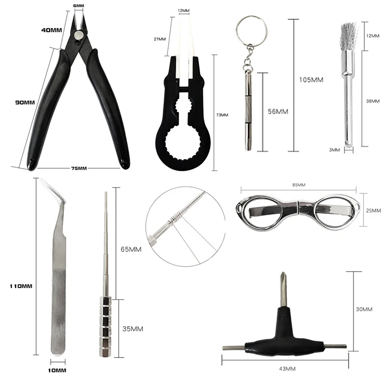 9 in 1 Mini Tool Kit Bag Ceramics Tweezers Pliers Wire Band Coil Jig Cotton For RDA RTA RBA X9 Accessories Coiling | Инструменты