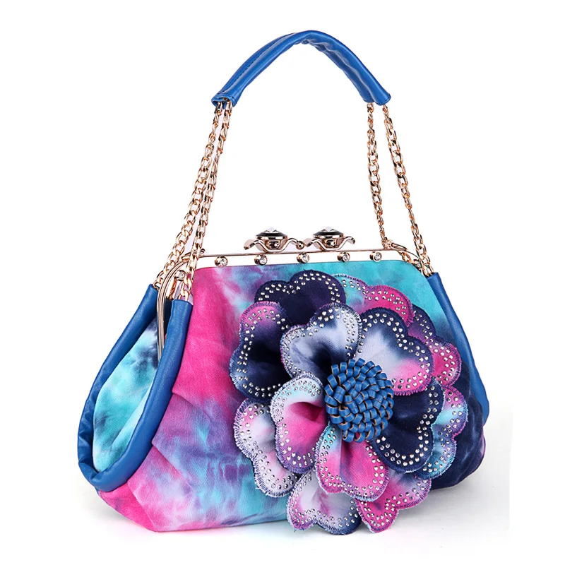 

Женская сумка, романтичная модная цветная джинсовая сумка с цветком и бриллиантами, модная женская сумка sh110060