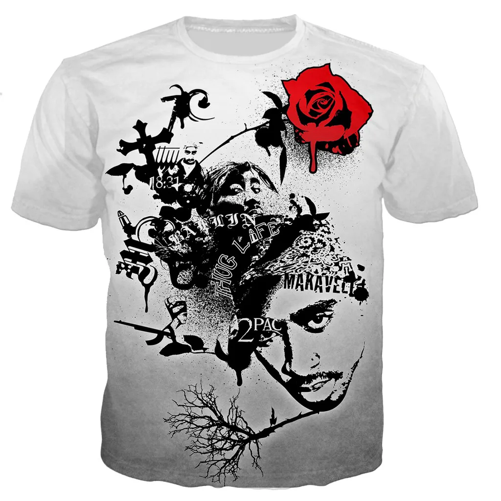 

2021 Rapper Star 2Pac T-shirts Men Women Tupac 3D Printed T-shirt Harajuku Style T Shirts Fashion Casual Streetwear Tee Tops