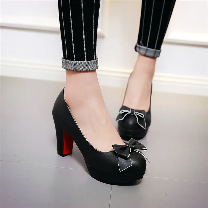 

ASUMER 2020 new arrive women pumps round toe bowknot sweet party wedding shoes spring summer high heels platform shoes woman