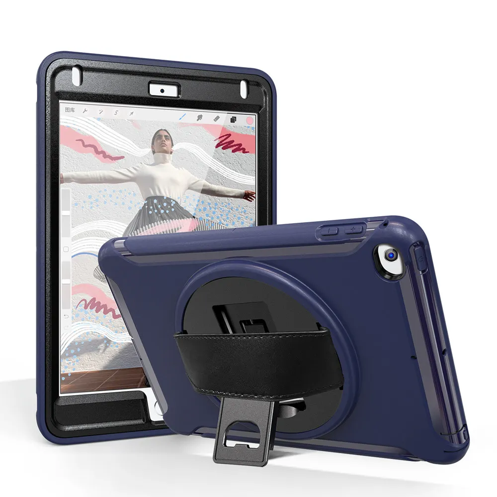 

Чехол с ремешком на руку для iPad Mini 5 2019 A2133 A2126 A2124 Hybird, вращающийся на 360 градусов защитный резиновый чехол для ПК с подставкой и планшета