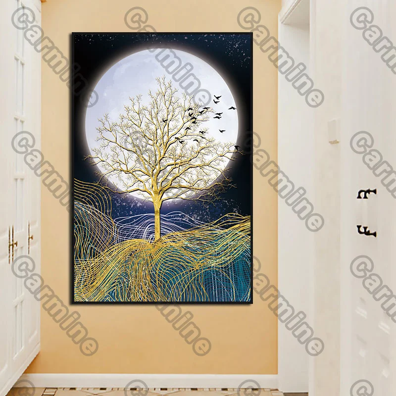 

Poster White Round Moon Plants Landscape Canvas Painting and Prints Wall Art Pictures Decoration for Living Room 3Pcs Frameless