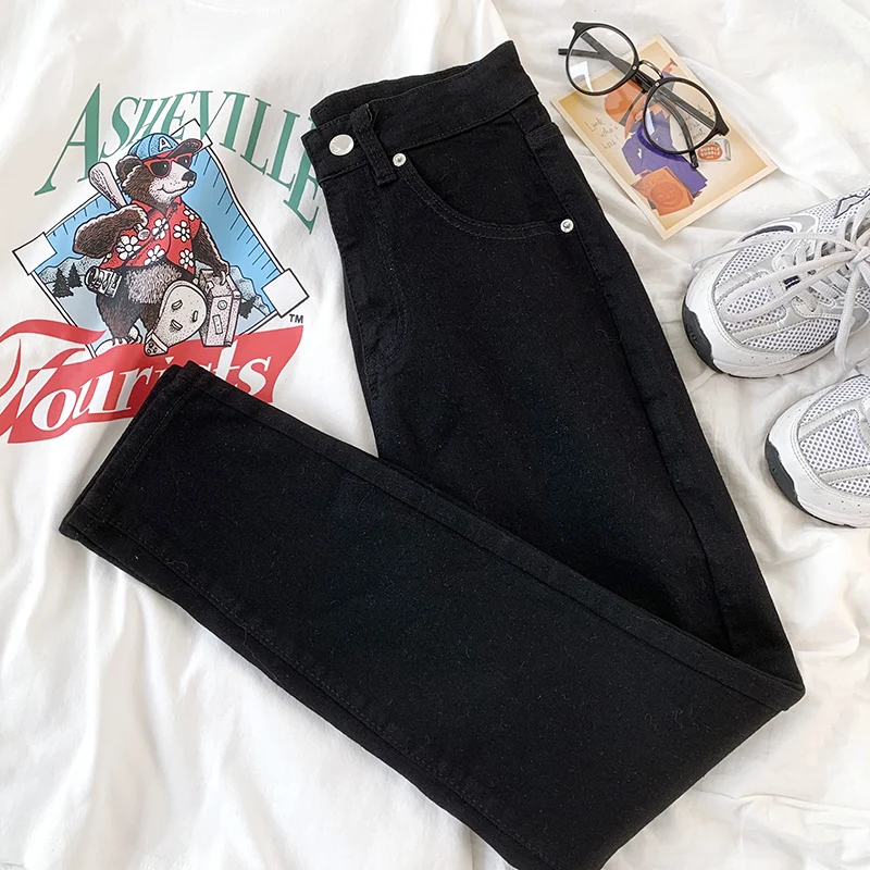 

Women's Fashion Jeans High Waist Denim Trousers for Girls Black Spring Summer Simple Skinny Pantalon Pour Femme Retro Pants