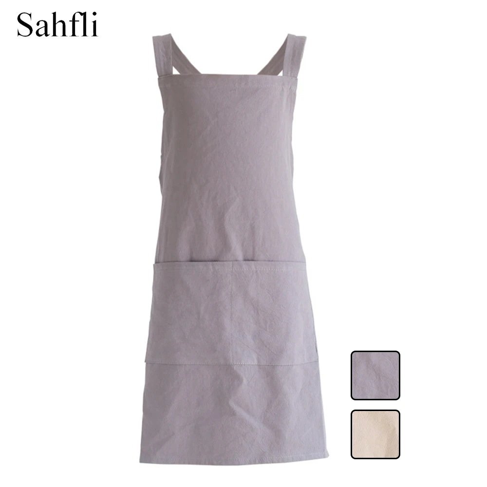 Japanese-style Solid Color Simple Cotton Lace-free Children's Sleeveless Apron Painting Gown Antifouling with Stuff Pockets