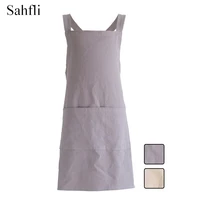 japanese style solid color simple cotton lace free childrens sleeveless apron painting gown antifouling with stuff pockets
