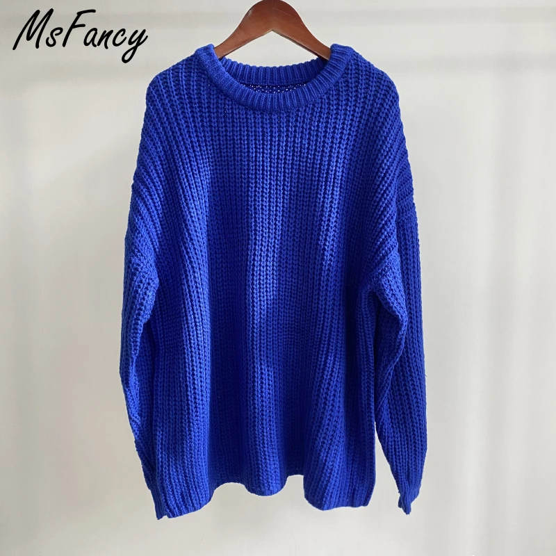 Женский трикотажный пуловер с круглым вырезом и длинным рукавом | Женская одежда