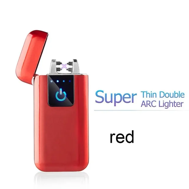 Супер тонкая Электронная зажигалка плазменная USB Зажигалка для сигарет курить может выгравировать логотип - Цвет: red 1