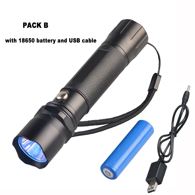 with battery USB TMWT AAA или 18650 аккумуляторная батарея usb 3 w Ультрафиолетовый светодиодный 365nm УФ фонарик черный свет факела - Испускаемый цвет: with battery USB