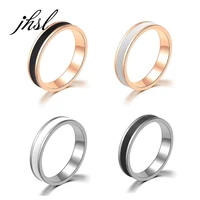 jhsl 1mm small mini stainless steel simple women rings black white rose gold color fashion jewelry us size 4 5 6 7 8 9 10
