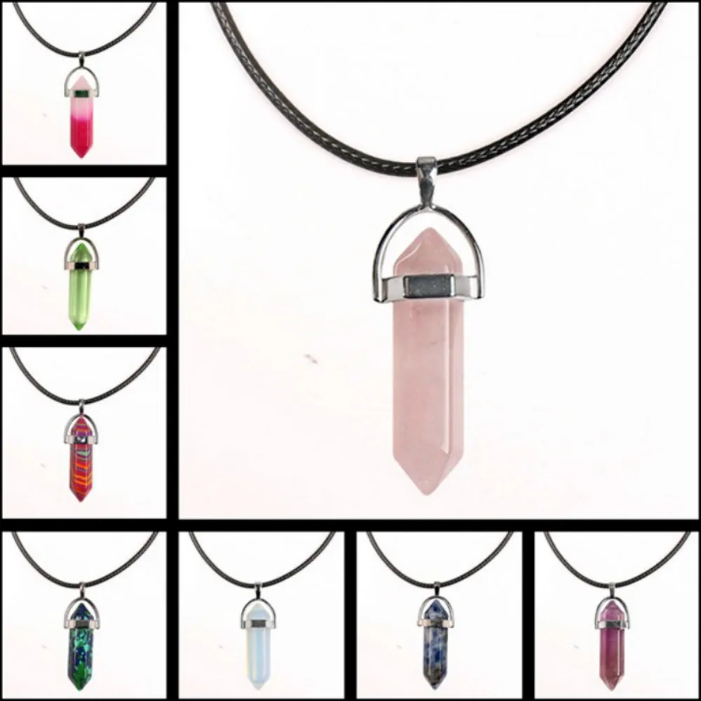 Подвеска в виде шестиугольной колонны из натурального камня|Ожерелья с