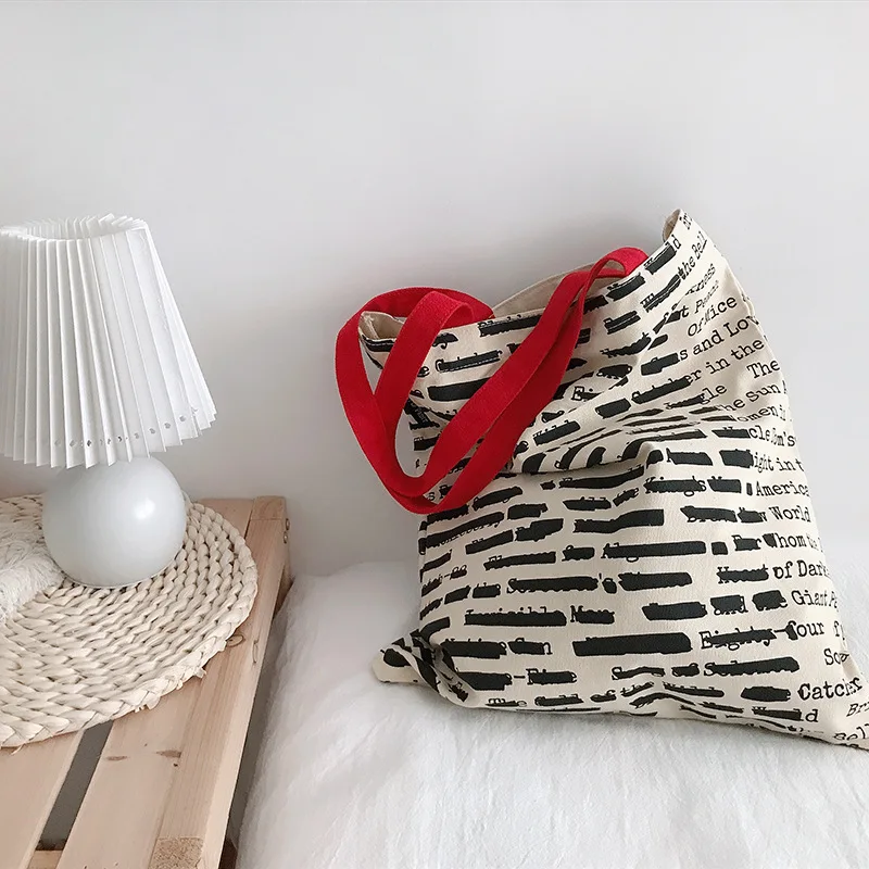 

Scrawl Design Women Canvas Shoulder Bag Eco Cloth Handbag Tote Letters Print Books Bag Cotton Fabric Shopping Bags For Ladies