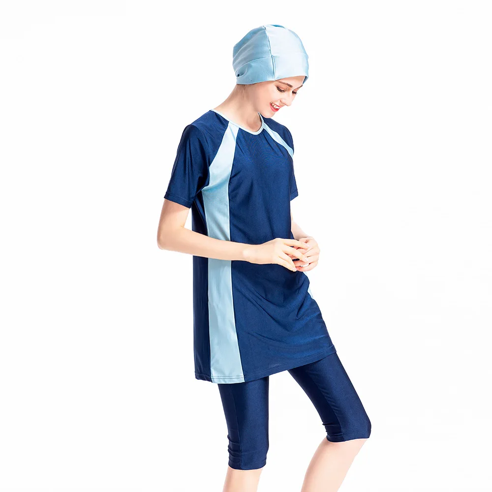 

Middle East Conservative Swimsuit with Sun-protection Seven-point Trousers Short Sleeve Three-piece Swimsuit L086 Muslim Burkini