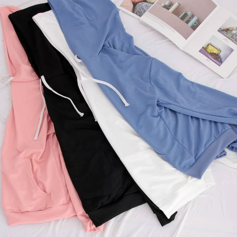 

Hoodies Women Plus Velvet Thicker Hooded Streetwear Simple All-match Front Pocket Solid Leisure Ulzzang Trendy Korean Style