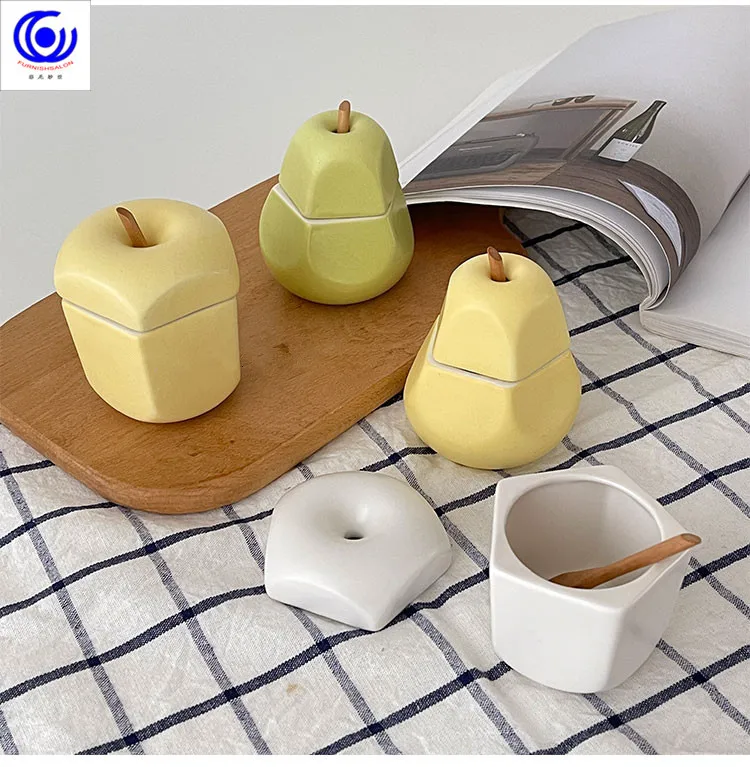 

Matte fruit seasoning can salt cans with cover ceramic set dressing box home kitchen