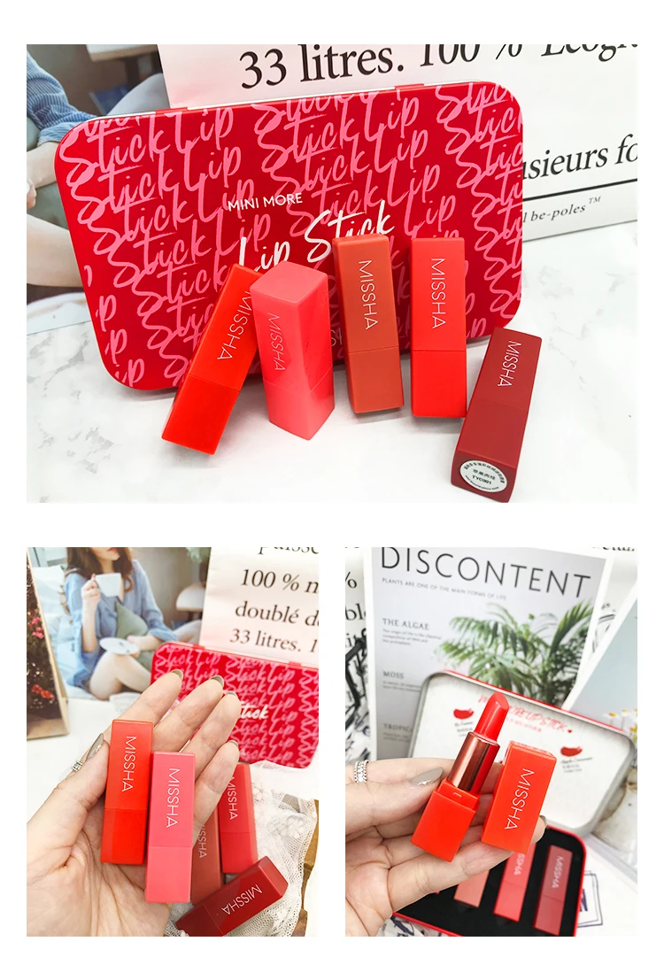 

MISSHA More Lip Lipstick Kit 5 Colors Velvet Matte Lipsticks Waterproof Long Lasting Sexy Red Lip Stick on-Stick Korea Cosmetics