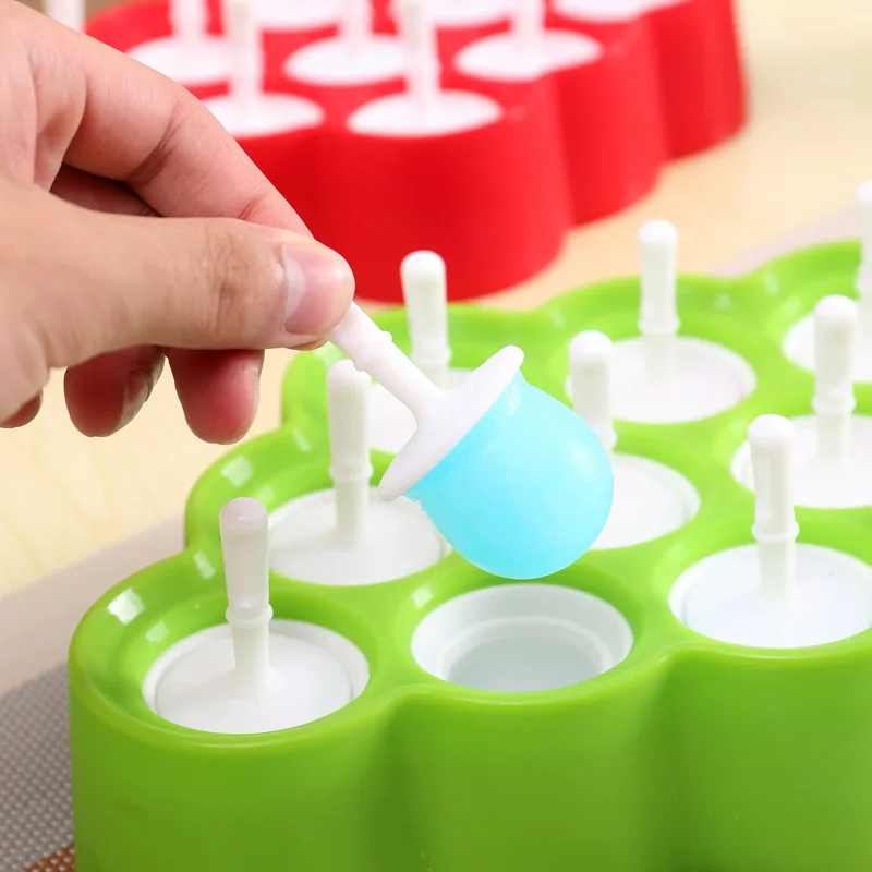 

New Silicone Mini Ice Pops Mold Ice Cream Mold Ice Ball Lolly Maker Popsicle Molds with 9 Sticks
