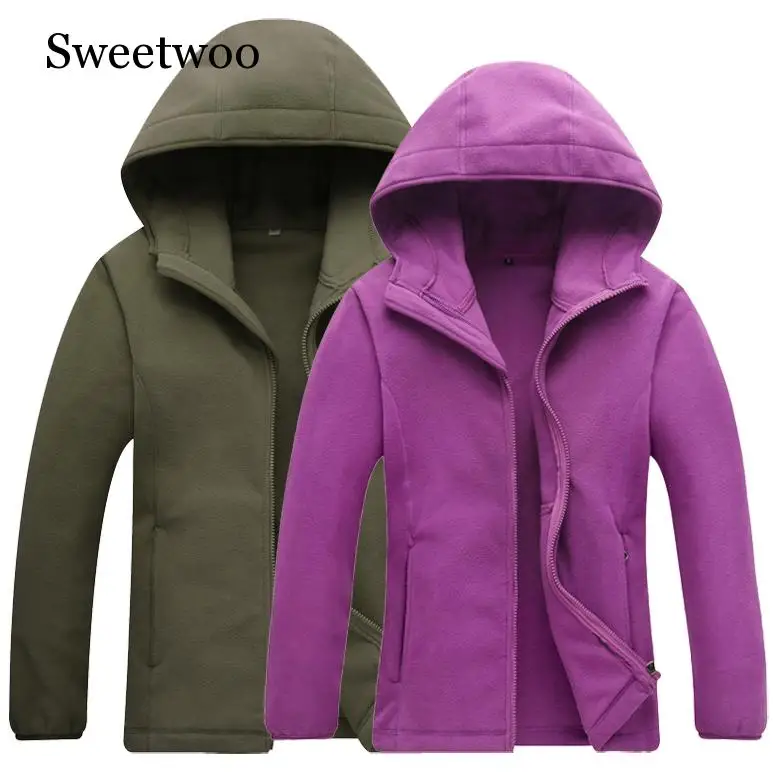 Утепленная флисовая ветрозащитная куртка с капюшоном для мужчин и женщин
