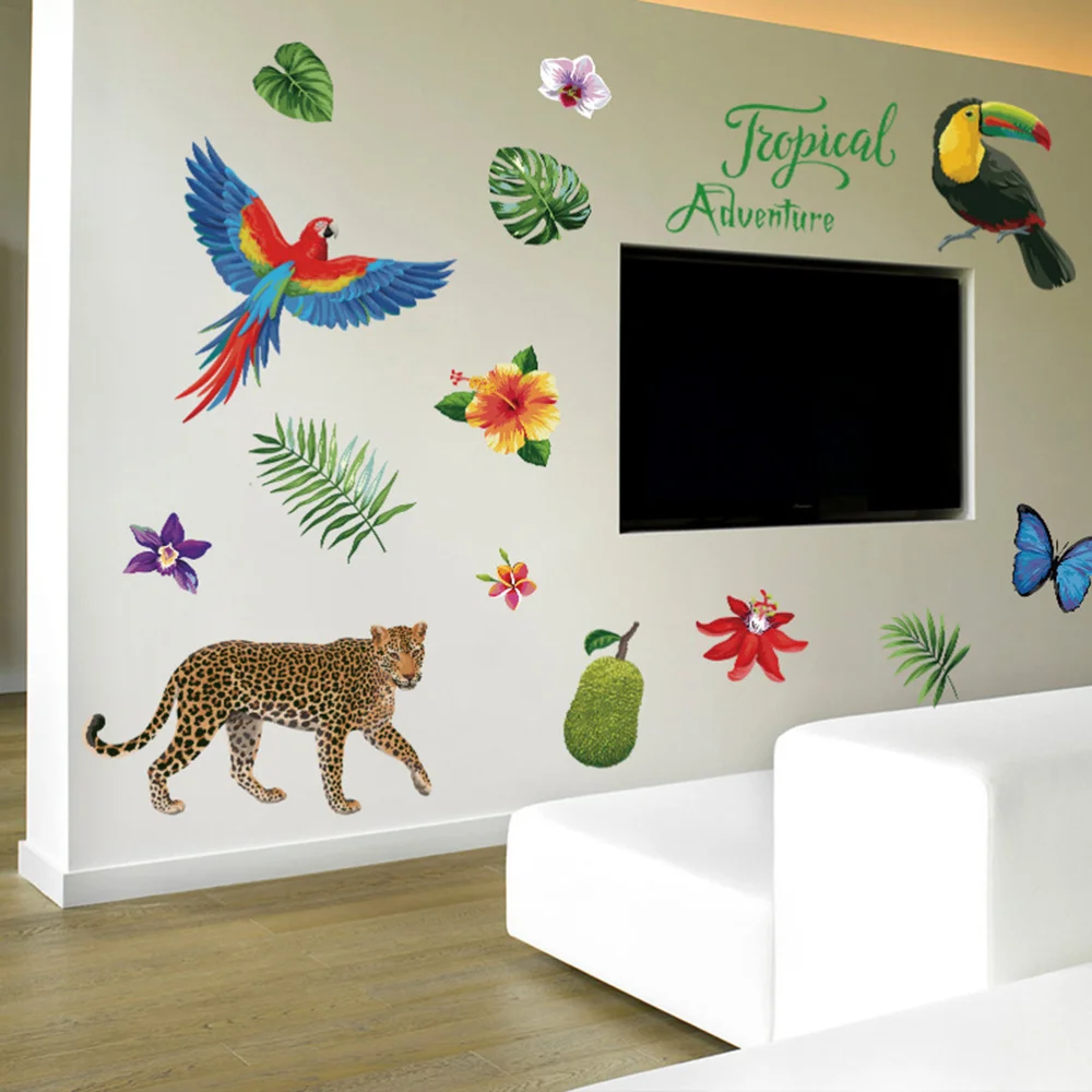 

Mural Art Creative Wallpaper Wall Stickers Wall Decal Tropical Elephants Jungle Adventure