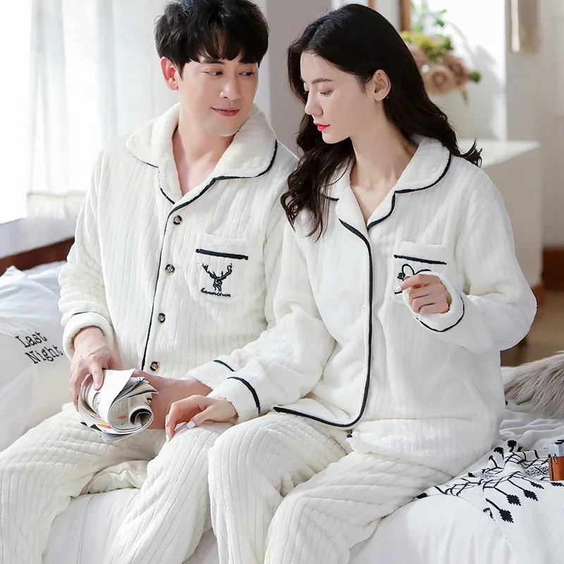 

Adult Couple Pajamas Women Winter Long Sleeve Coral Velvet Sleepwear Suit Loungewear Homewear Home Clothes