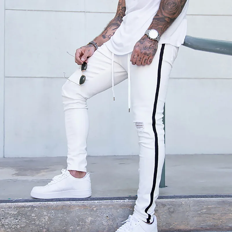 

2021 Men's Hip-hop Hole Ripped Pants Fashion Jeans Slim Men Jeans Big Size Brand Jeans Skinny Stretch Slim Fit Pants