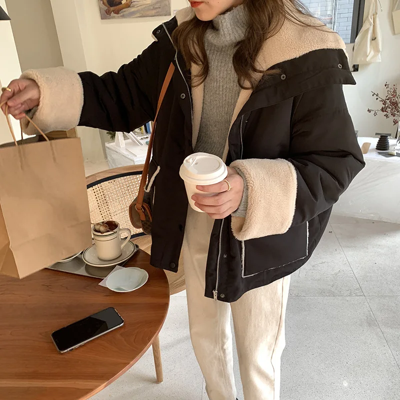 Вертикальный стоячий воротник шерсть ягненка плюс бархат мотоциклетная Женская