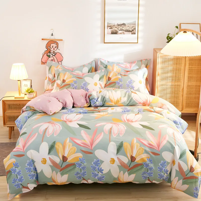 

Hot Selling 100% Twill Cotton Bedding Sets New Fashion Colorful Floral Duvet Cover Household Gifts Bed Sheets and Pillowcases