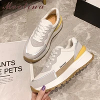 meotina shoes women natural genuine leather flat platform sneakers lady casual shoes lace up mixed colors footwear spring white