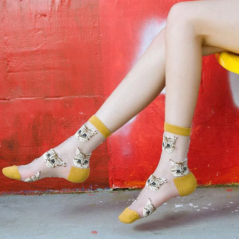 

Creative Harajuku Transparent Funny Sunflowers Tide Socks Crystal Silk Ankle Cute Socks Girl's Fashion Socks Women Socks