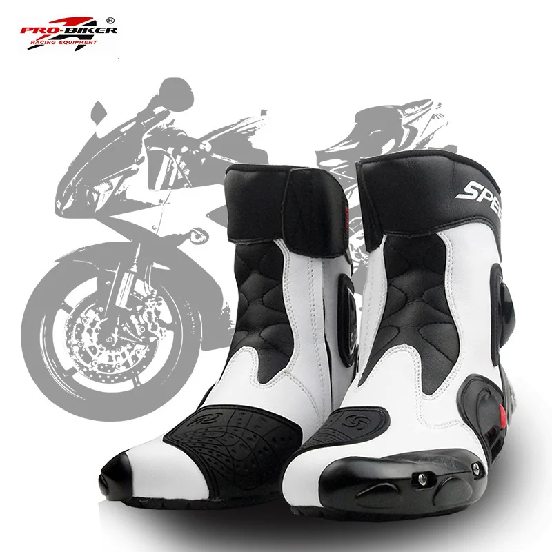 

PRO-BIKER SPEED BIKERS Men Motorcycle Racing Shoes Leather Motorcycle Boots Riding Motorbike Motocross Off-Road Moto Boots A004