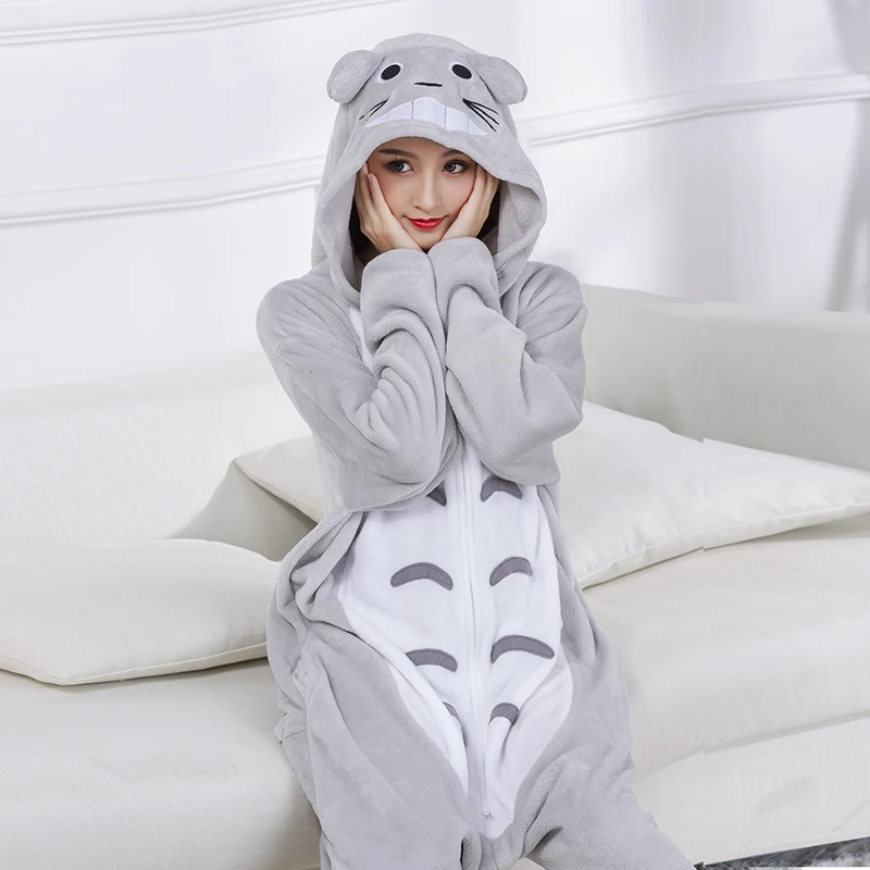 Totoro кигуруми пижамы Мультяшные ползунки для взрослых с двойной молнией цельные
