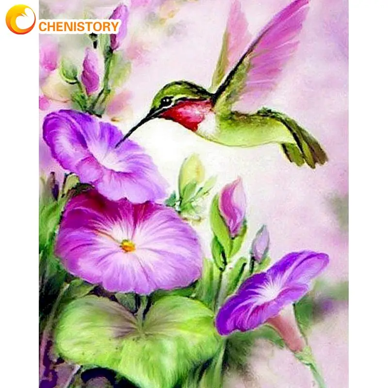 

CHENISTORY Flower And Bird Oil Painting By Numbers Kits For Adults HandPainted Diy Framed On Canvas Paint By Number 40x50cm Art
