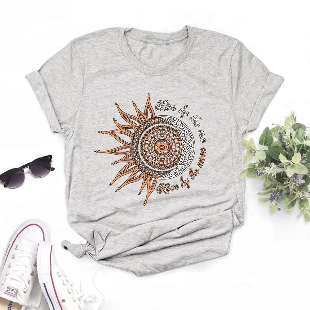 Женская футболка с забавным принтом Live By The Sun Love Moon Летние черные модные топы для
