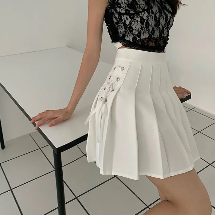 Сексуальная плиссированная юбка с высокой талией для девушек на шнуровке |