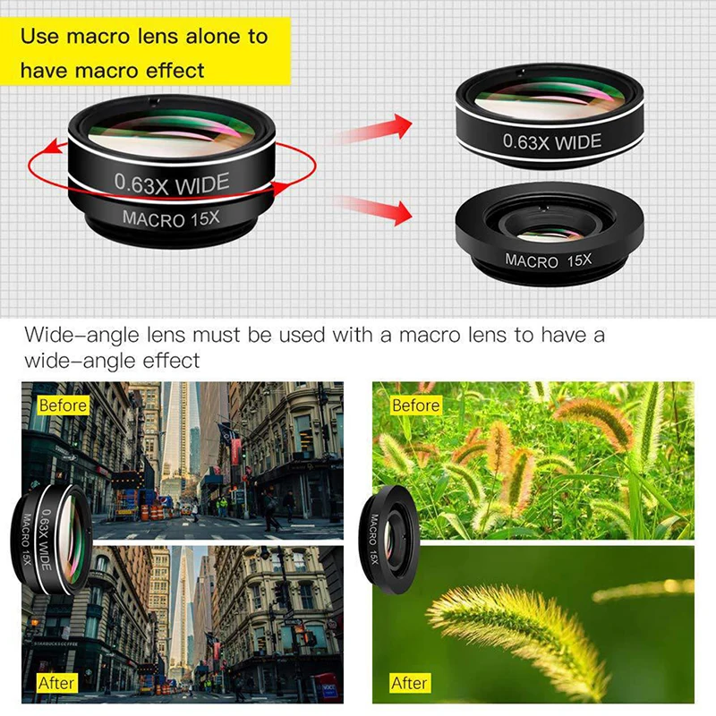 

1set 10 In 1 Smartphone Camera Lens Kit Fisheye Wide Angle Macro Telescope
