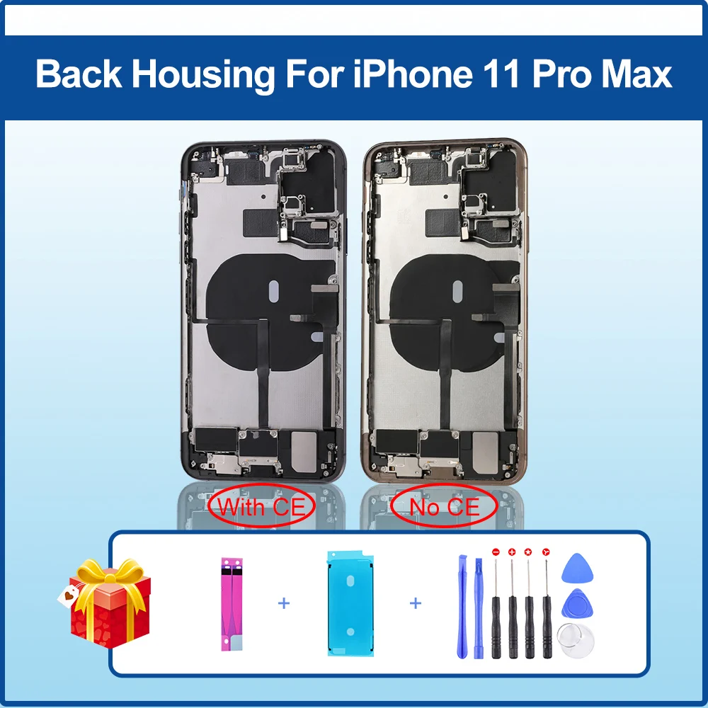 

Full Housing For iPhone 11 Pro Max Battery Door Rear Cover Middle Chassis Frame With Side Key Parts Flex Cable NFC Assembly