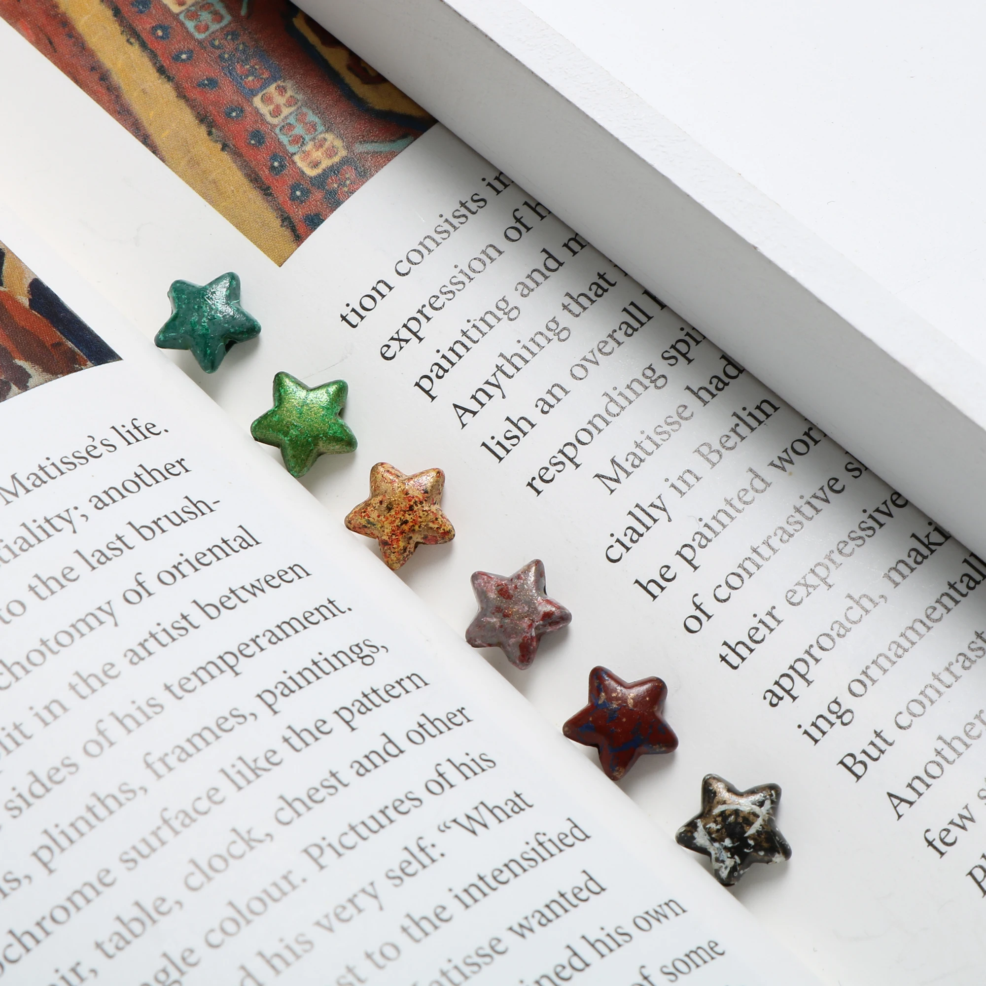 

10 doodle patterned smash-colored mini-five-pointed star Acrylic bead DIY handaccessor accessories jewelry material