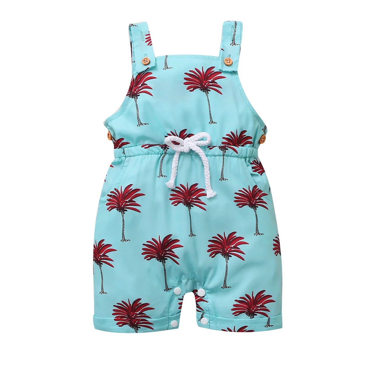 

0-18M Newborn Kid Babys Print Jumpsuit, Toddler Boy Girl Casual Cute Square Neck Long Pants Romper with Drawstring