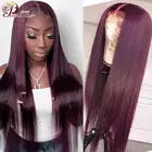 Прозрачные передние парики на шнурке, 150% плотность, красные бордовые 99J, парики на шнурке, бесклеевые бразильские Прямые Hd парики на шнурке