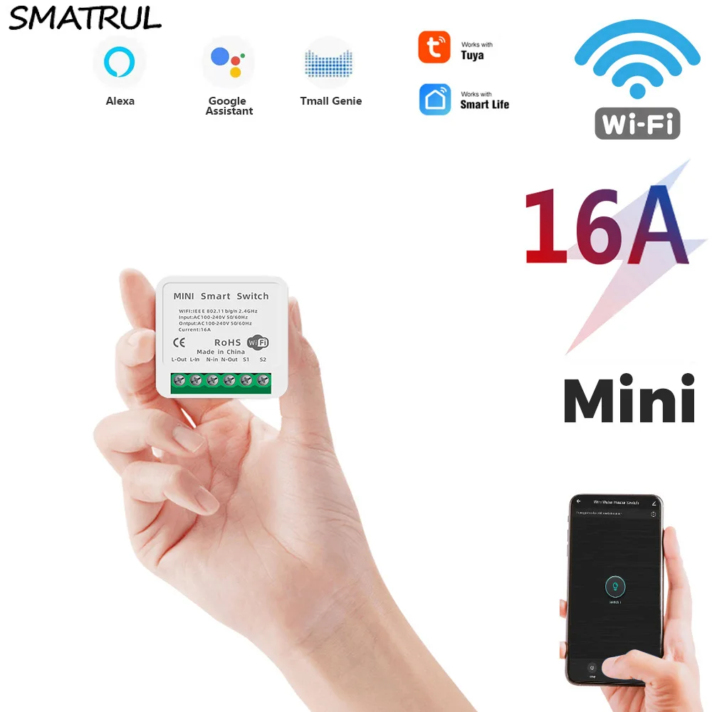 16A Tuya Интеллектуальный переключатель Wi-Fi светодиодный светильник приложение Smart